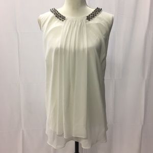 White Tahari Bead-Accent Sleeveless Top